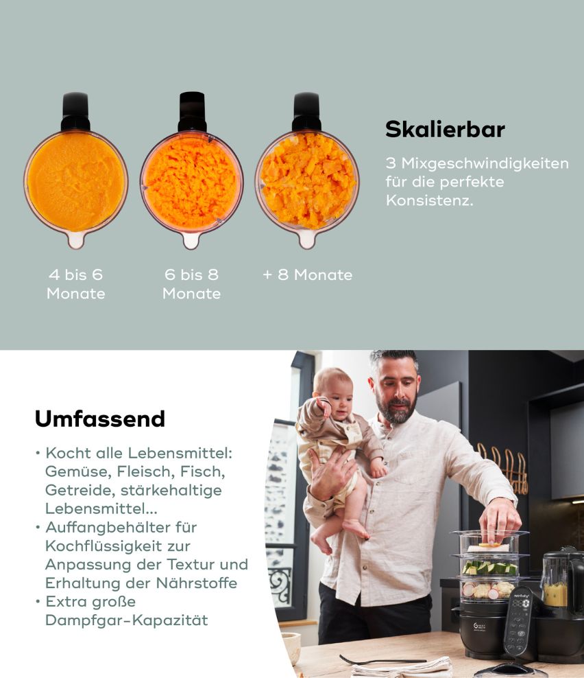 Babynahrungszubereiter Nutribaby(+) XL Black verschiedene Mixgeschwindigkeiten