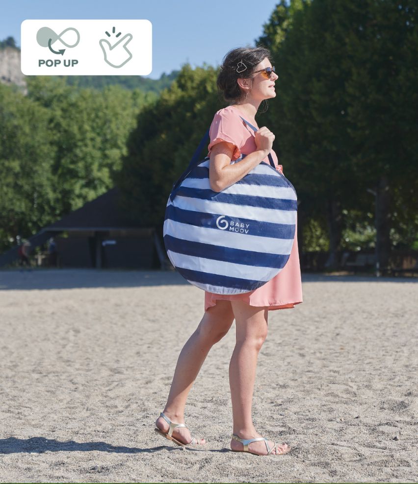 Strandmuschel Marinière mit UV-Schutz 50+ Pop up System