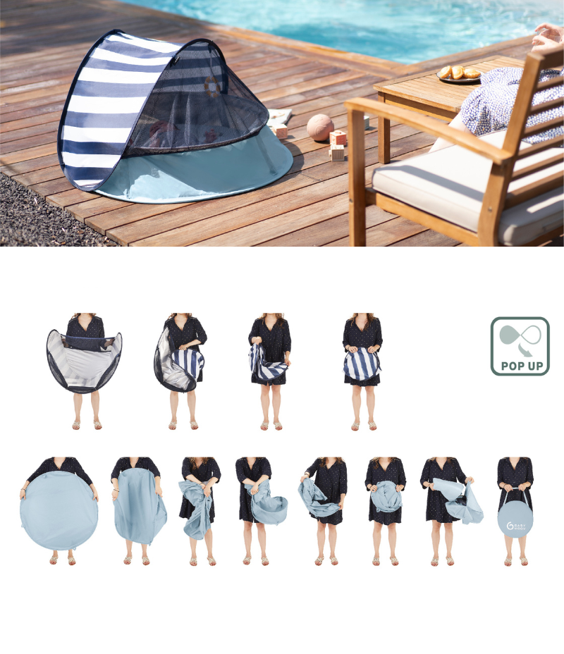 Strandmuschel 3-in-1 Aquani Marinière Pop up leicht aufbauen