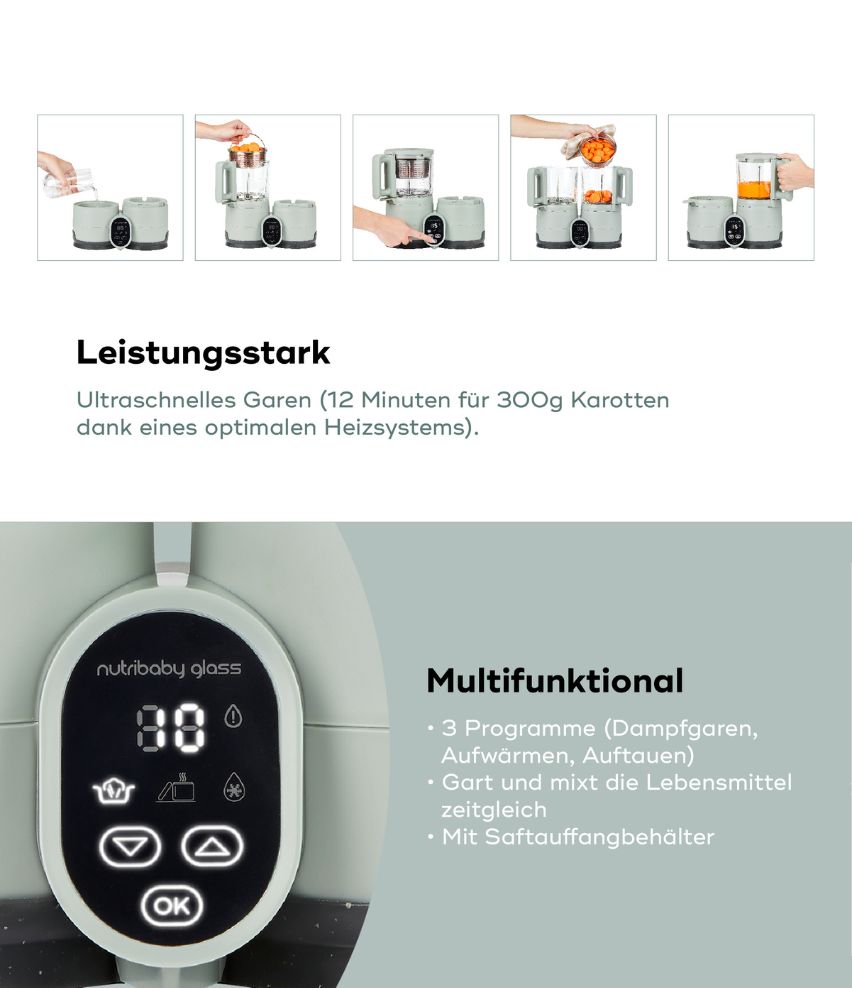 Babynahrungszubereiter Nutribaby Glass Leistungsstark